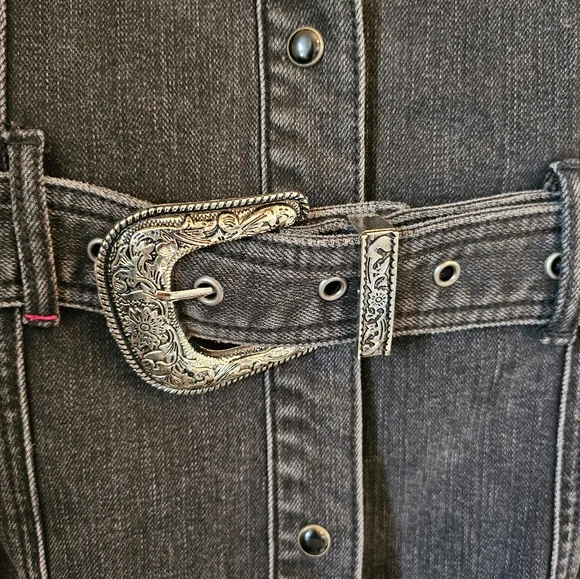 Idyllwind Western Studded Black Denim Belted Dress - Picture 4 of 7